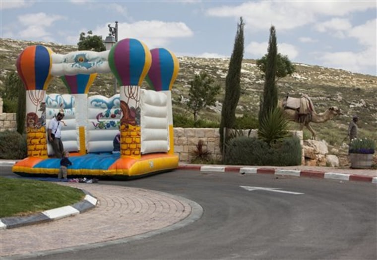 Israelis visit the Nahalat Binyamin visitors center near the Jewish West Bank settlement of Psagot, near Ramallah, during the Passover holiday.